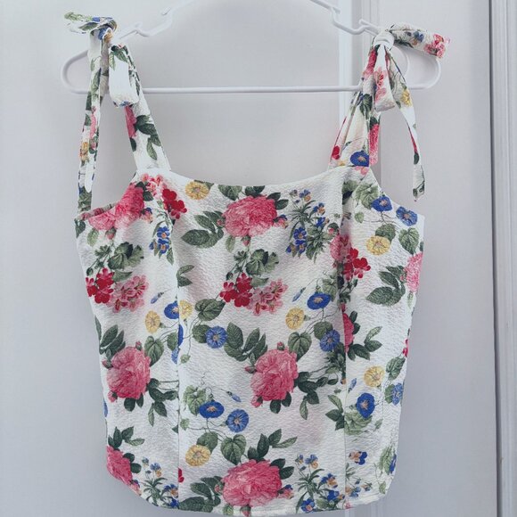 Old Navy Fitted Tie-Shoulder Cropped Dobby Corset Cami Top Floral - Picture 1 of 4